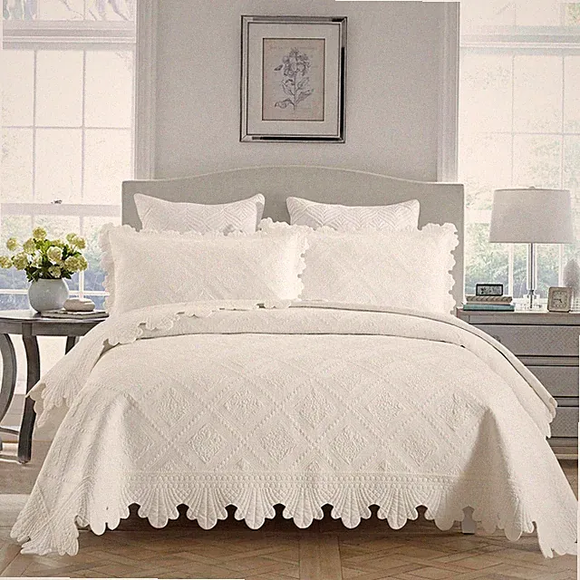 3Pcs 100% Cotton Oversized Bedspread Set Coverlet Set Lightweight Quilt Set TK