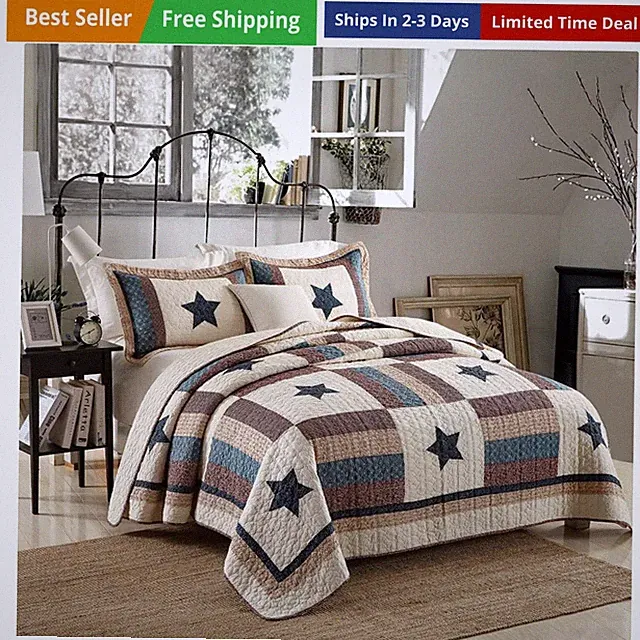 Cotton Bedding Quilt Sets 3 Pieces Reversible Coverlet Sets All Season Boys R...