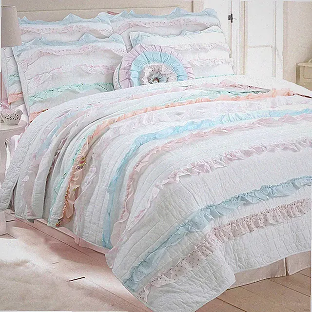 Devers Ruffle Lace Cotton 100%Cotton Quilt Set, Bedspread, Coverlet
