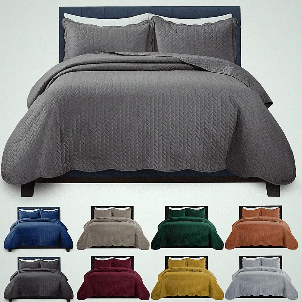 Embossed Quilt Bedspread Bedding Set Reversible Coverlet Throw Twin Queen King