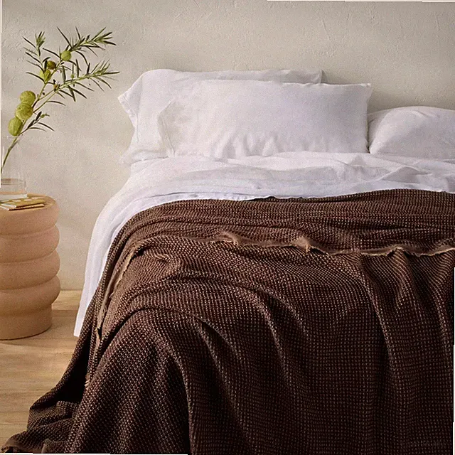 Full/Queen Textured Waffle Coverlet Dark Fig - Casaluna