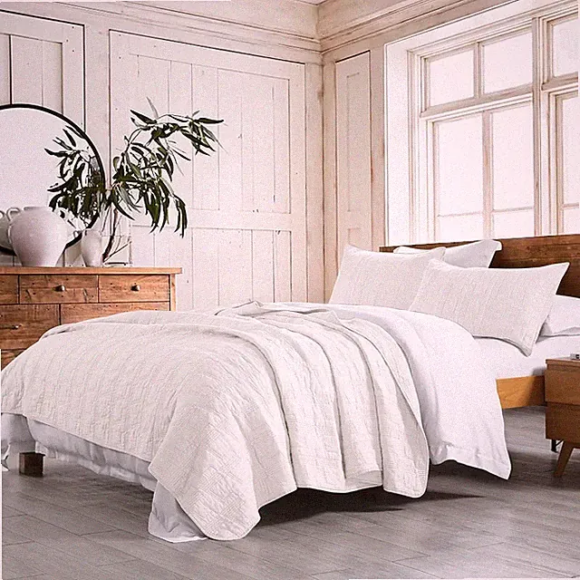 King Size Cotton Quilt Set 3 Piece White Coverlet Bedspread With Shams