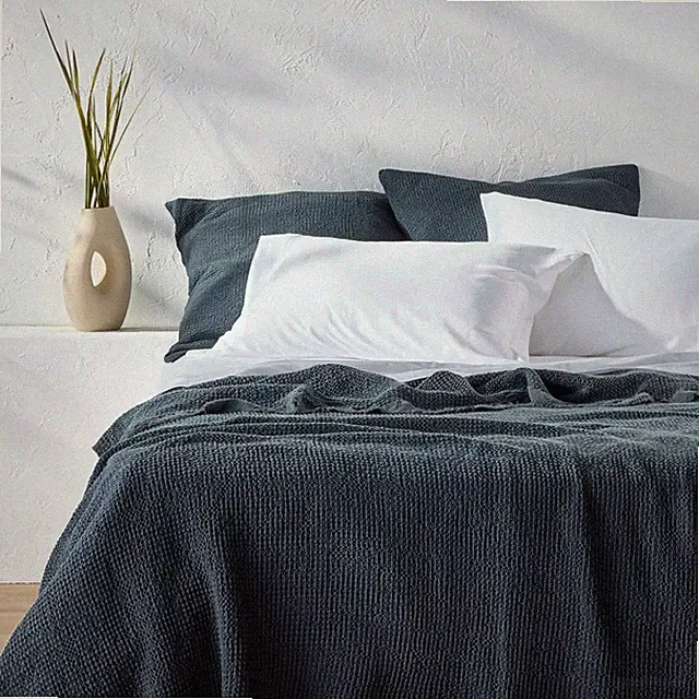 King Textured Waffle Coverlet Dark Mineral Blue - Casaluna
