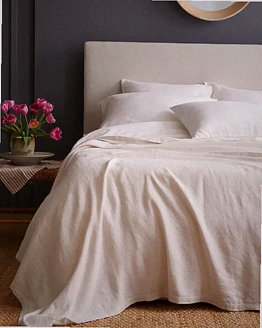 NWT QUINCE VINTAGE WASH EUROPEAN LINEN BED COVER FULL QUEEN BLANKET Oat NWT