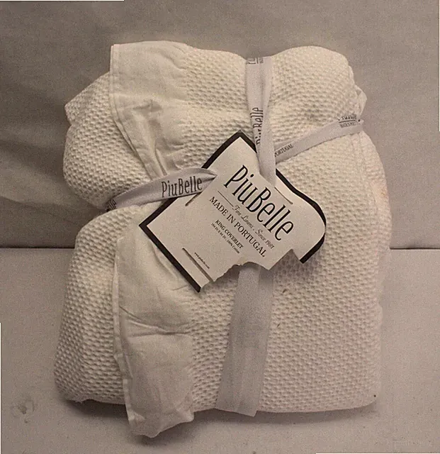 Piu Belle Fine Linens King Coverlet Blanket White 100% Cotton 104 x 94" READ
