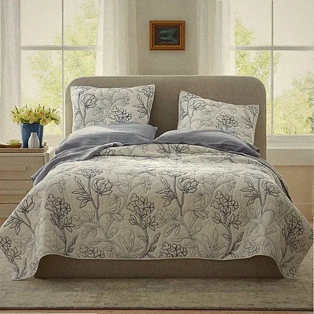The Company Store Rashika Garden Quilt Cotton Floral White Handmade Style New