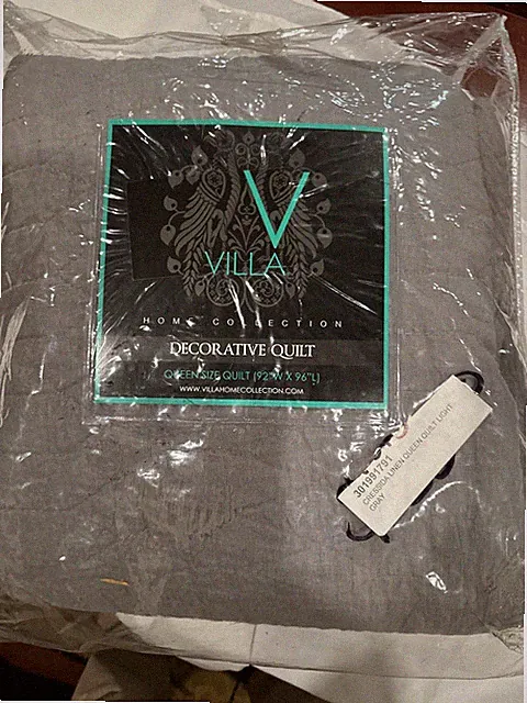 Villa Home Collection Queen Quilt Linen Queen Cressida Gray Shell 100% Linen