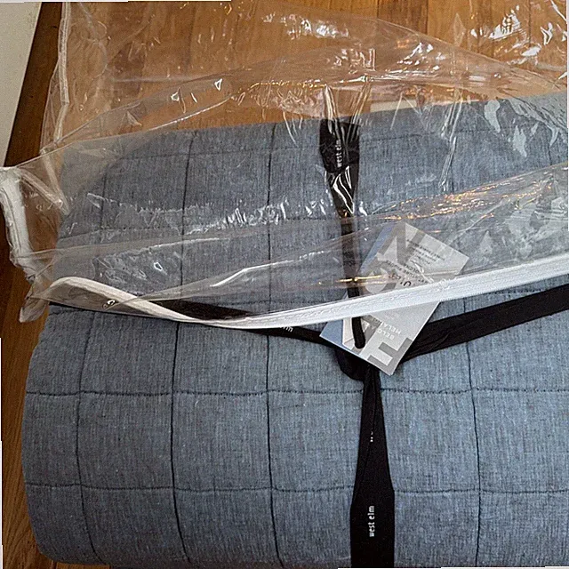 West Elm Belgian flax linen melange quilt frayed edge full queen shadow blue New